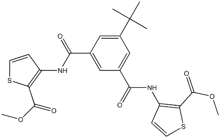 methyl 3-{[3-(tert-butyl)-5-({[2-(methoxycarbonyl)-3-thienyl]amino}carbonyl)benzoyl]amino}thiophene-2-carboxylate Struktur