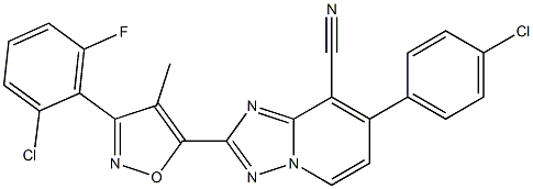 2-[3-(2-chloro-6-fluorophenyl)-4-methyl-5-isoxazolyl]-7-(4-chlorophenyl)[1,2,4]triazolo[1,5-a]pyridine-8-carbonitrile Struktur