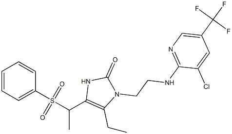 1-(2-{[3-chloro-5-(trifluoromethyl)-2-pyridinyl]amino}ethyl)-5-ethyl-4-[1-(phenylsulfonyl)ethyl]-1,3-dihydro-2H-imidazol-2-one Struktur