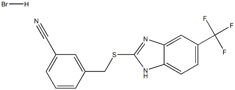 3-({[5-(trifluoromethyl)-1H-benzo[d]imidazol-2-yl]thio}methyl)benzonitrile hydrobromide Struktur