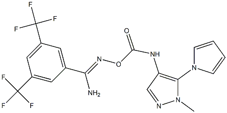 N'-[({[1-methyl-5-(1H-pyrrol-1-yl)-1H-pyrazol-4-yl]amino}carbonyl)oxy]-3,5-bis(trifluoromethyl)benzenecarboximidamide Struktur