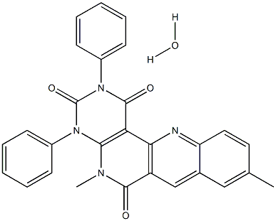 5,9-dimethyl-2,4-diphenyl-1,2,3,4,5,6-hexahydrobenzo[b]pyrimido[4,5-h][1,6]naphthyridine-1,3,6-trione hydrate Struktur