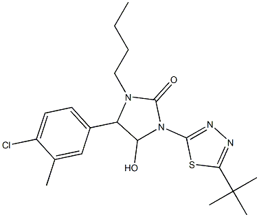 1-butyl-3-[5-(tert-butyl)-1,3,4-thiadiazol-2-yl]-5-(4-chloro-3-methylphenyl)-4-hydroxyimidazolidin-2-one Struktur