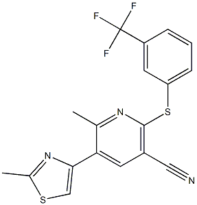 6-methyl-5-(2-methyl-1,3-thiazol-4-yl)-2-{[3-(trifluoromethyl)phenyl]thio}nicotinonitrile Struktur