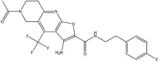 6-acetyl-3-amino-N-(4-fluorophenethyl)-4-(trifluoromethyl)-5,6,7,8-tetrahydrothieno[2,3-b][1,6]naphthyridine-2-carboxamide Struktur