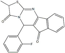 5-(2-fluorophenyl)-2-methylindeno[1,2-d][1,3]thiazolo[3,2-a]pyrimidine-3,6(2H,5H)-dione Struktur