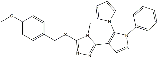 methyl 4-[({4-methyl-5-[1-phenyl-5-(1H-pyrrol-1-yl)-1H-pyrazol-4-yl]-4H-1,2,4-triazol-3-yl}sulfanyl)methyl]phenyl ether Struktur