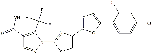 1-{4-[5-(2,4-dichlorophenyl)-2-furyl]-1,3-thiazol-2-yl}-5-(trifluoromethyl)-1H-pyrazole-4-carboxylic acid Struktur