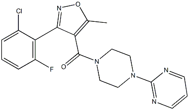 [3-(2-chloro-6-fluorophenyl)-5-methylisoxazol-4-yl](4-pyrimidin-2-ylpiperazino)methanone Struktur