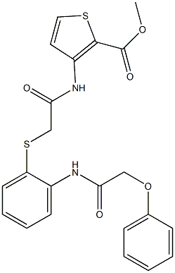 methyl 3-{[2-({2-[(2-phenoxyacetyl)amino]phenyl}sulfanyl)acetyl]amino}-2-thiophenecarboxylate Struktur