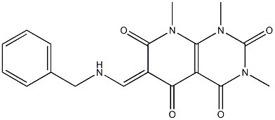 6-[(benzylamino)methylidene]-1,3,8-trimethyl-1,2,3,4,5,6,7,8-octahydropyrido[2,3-d]pyrimidine-2,4,5,7-tetraone Struktur