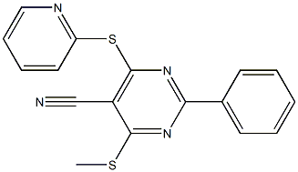 4-(methylthio)-2-phenyl-6-(2-pyridylthio)pyrimidine-5-carbonitrile Struktur