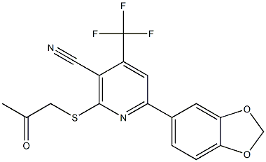 6-(1,3-benzodioxol-5-yl)-2-[(2-oxopropyl)sulfanyl]-4-(trifluoromethyl)nicotinonitrile Struktur