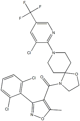 {8-[3-chloro-5-(trifluoromethyl)-2-pyridinyl]-1-oxa-4,8-diazaspiro[4.5]dec-4-yl}[3-(2,6-dichlorophenyl)-5-methyl-4-isoxazolyl]methanone Struktur