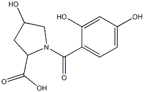 1-(2,4-dihydroxybenzoyl)-4-hydroxypyrrolidine-2-carboxylic acid Struktur