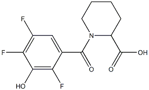 1-[(2,4,5-trifluoro-3-hydroxyphenyl)carbonyl]piperidine-2-carboxylic acid Struktur