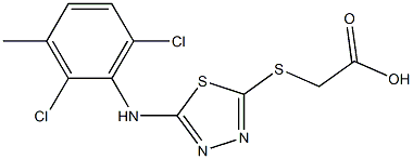 2-({5-[(2,6-dichloro-3-methylphenyl)amino]-1,3,4-thiadiazol-2-yl}sulfanyl)acetic acid Struktur