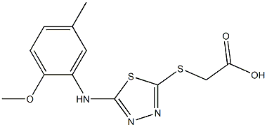 2-({5-[(2-methoxy-5-methylphenyl)amino]-1,3,4-thiadiazol-2-yl}sulfanyl)acetic acid Struktur