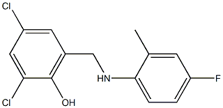 2,4-dichloro-6-{[(4-fluoro-2-methylphenyl)amino]methyl}phenol Struktur