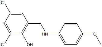 2,4-dichloro-6-{[(4-methoxyphenyl)amino]methyl}phenol Struktur