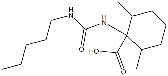 2,6-dimethyl-1-[(pentylcarbamoyl)amino]cyclohexane-1-carboxylic acid Struktur