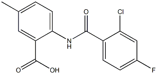 2-[(2-chloro-4-fluorobenzene)amido]-5-methylbenzoic acid Struktur