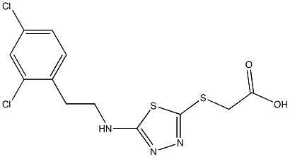 2-[(5-{[2-(2,4-dichlorophenyl)ethyl]amino}-1,3,4-thiadiazol-2-yl)sulfanyl]acetic acid Struktur