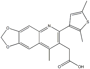 2-[6-(2,5-dimethylthiophen-3-yl)-8-methyl-2H-[1,3]dioxolo[4,5-g]quinolin-7-yl]acetic acid Struktur