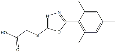 2-{[5-(2,4,6-trimethylphenyl)-1,3,4-oxadiazol-2-yl]sulfanyl}acetic acid Struktur