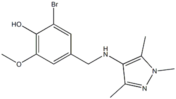 2-bromo-6-methoxy-4-{[(1,3,5-trimethyl-1H-pyrazol-4-yl)amino]methyl}phenol Struktur