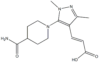 3-[5-(4-carbamoylpiperidin-1-yl)-1,3-dimethyl-1H-pyrazol-4-yl]prop-2-enoic acid Struktur