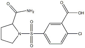 5-[(2-carbamoylpyrrolidine-1-)sulfonyl]-2-chlorobenzoic acid Struktur