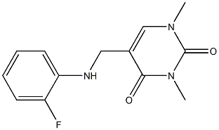 5-{[(2-fluorophenyl)amino]methyl}-1,3-dimethyl-1,2,3,4-tetrahydropyrimidine-2,4-dione Struktur