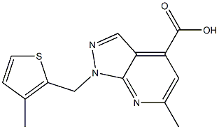 6-methyl-1-[(3-methylthien-2-yl)methyl]-1H-pyrazolo[3,4-b]pyridine-4-carboxylic acid Struktur