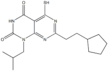 7-(2-cyclopentylethyl)-1-isobutyl-5-mercaptopyrimido[4,5-d]pyrimidine-2,4(1H,3H)-dione Struktur