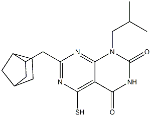 7-(bicyclo[2.2.1]hept-2-ylmethyl)-1-isobutyl-5-mercaptopyrimido[4,5-d]pyrimidine-2,4(1H,3H)-dione Struktur