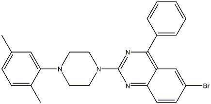 6-bromo-2-[4-(2,5-dimethylphenyl)-1-piperazinyl]-4-phenylquinazoline Struktur