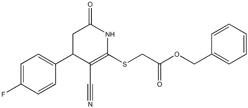 benzyl {[3-cyano-4-(4-fluorophenyl)-6-oxo-1,4,5,6-tetrahydro-2-pyridinyl]sulfanyl}acetate Struktur