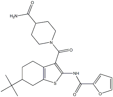 1-{[6-tert-butyl-2-(2-furoylamino)-4,5,6,7-tetrahydro-1-benzothien-3-yl]carbonyl}piperidine-4-carboxamide Struktur