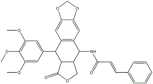 N-[8-oxo-9-(3,4,5-trimethoxyphenyl)-5,5a,6,8,8a,9-hexahydrofuro[3',4':6,7]naphtho[2,3-d][1,3]dioxol-5-yl]-3-phenylacrylamide Struktur