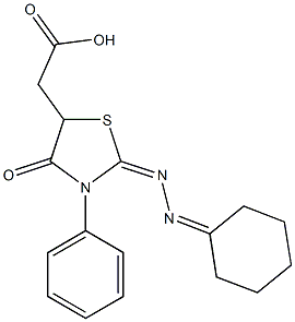 [2-(cyclohexylidenehydrazono)-4-oxo-3-phenyl-1,3-thiazolidin-5-yl]acetic acid Struktur