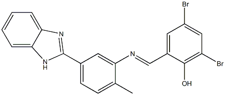 2-({[5-(1H-benzimidazol-2-yl)-2-methylphenyl]imino}methyl)-4,6-dibromophenol Struktur