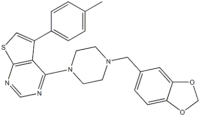 4-[4-(1,3-benzodioxol-5-ylmethyl)-1-piperazinyl]-5-(4-methylphenyl)thieno[2,3-d]pyrimidine Struktur