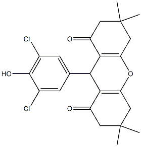 9-(3,5-dichloro-4-hydroxyphenyl)-3,3,6,6-tetramethyl-3,4,5,6,7,9-hexahydro-1H-xanthene-1,8(2H)-dione Struktur