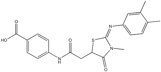 4-[({2-[(3,4-dimethylphenyl)imino]-3-methyl-4-oxo-1,3-thiazolidin-5-yl}acetyl)amino]benzoic acid Struktur