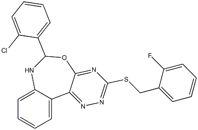 6-(2-chlorophenyl)-3-[(2-fluorobenzyl)sulfanyl]-6,7-dihydro[1,2,4]triazino[5,6-d][3,1]benzoxazepine Struktur