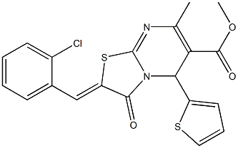 methyl 2-(2-chlorobenzylidene)-7-methyl-3-oxo-5-(2-thienyl)-2,3-dihydro-5H-[1,3]thiazolo[3,2-a]pyrimidine-6-carboxylate Struktur