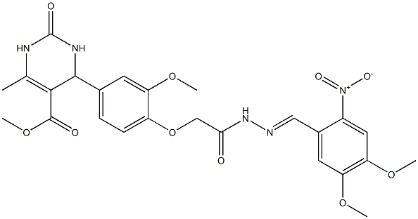 methyl 4-{4-[2-(2-{2-nitro-4,5-dimethoxybenzylidene}hydrazino)-2-oxoethoxy]-3-methoxyphenyl}-6-methyl-2-oxo-1,2,3,4-tetrahydro-5-pyrimidinecarboxylate Struktur