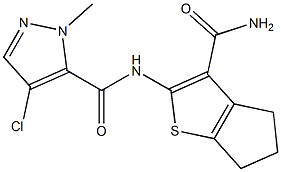 N-[3-(aminocarbonyl)-5,6-dihydro-4H-cyclopenta[b]thien-2-yl]-4-chloro-1-methyl-1H-pyrazole-5-carboxamide Struktur