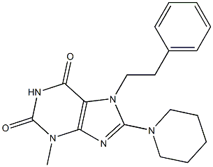 3-methyl-7-(2-phenylethyl)-8-(1-piperidinyl)-3,7-dihydro-1H-purine-2,6-dione Struktur